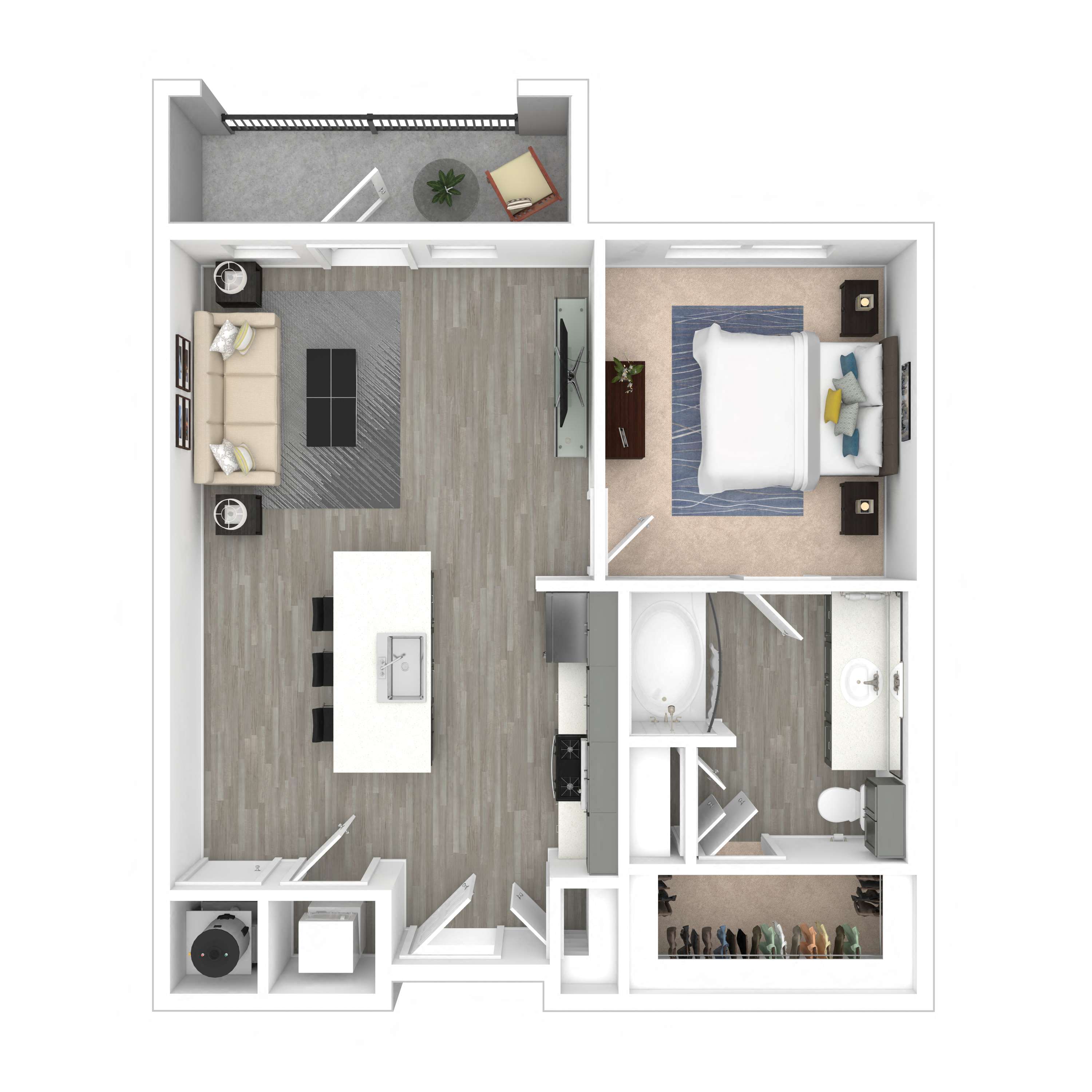 Floor plan for 1 bed, 1 bath, 705 sqft